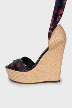 Printed woven wedge sandals