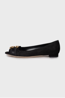 Suede ballet flats with golden logo