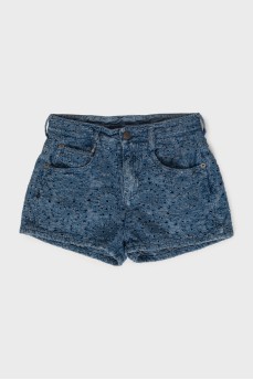 Patterned denim shorts