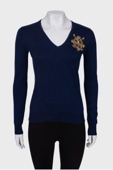 Navy blue sweater with embroidered logo