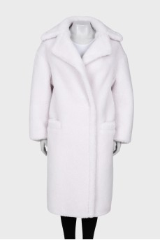 White double-breasted fur coat