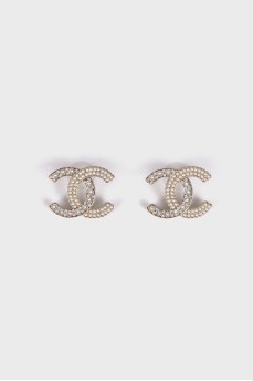 Silver earrings with rhinestones