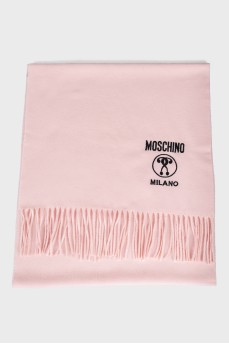 Pink scarf with embroidered brand logo