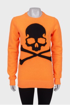 Orange sweatshirt with skull print