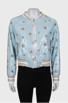 Blue bomber jacket with sequins
