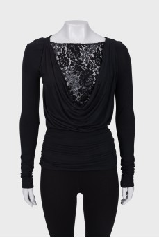 Black blouse with drapery and lace