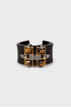 Dark brown bracelet with rhinestones