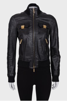 Leather jacket with gold-tone hardware