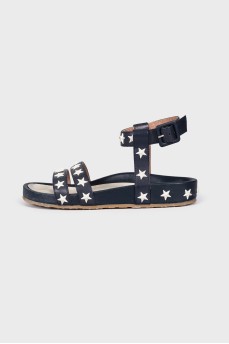 Leather sandals with star rhinestones