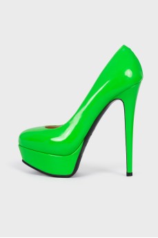 Patent green shoes