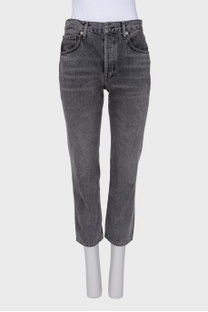 Gray button down jeans