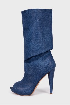 Blue peep toe boots