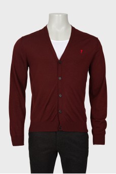 Men's wool cardigan with embroidered logo