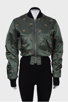 Green bomber jacket with embroidery