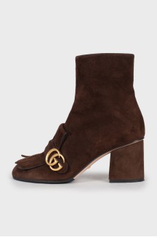 Suede boots with golden logo