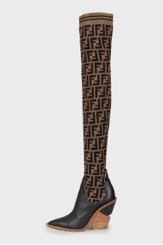 Combination over the knee boots with signature print