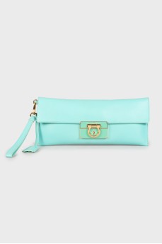 Turquoise leather clutch