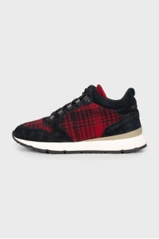 Checked textile sneakers