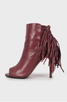 Burgundy fringed ankle boots
