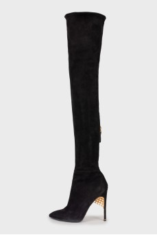 Suede over the knee boots with embellished heels