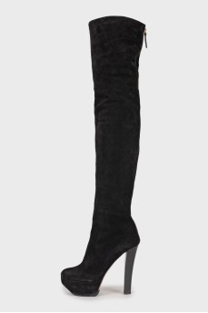Suede over the knee boots with zipper