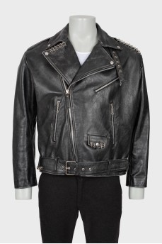 Men's leather jacket with distressed effect