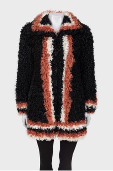 Three-color fur coat with long pile