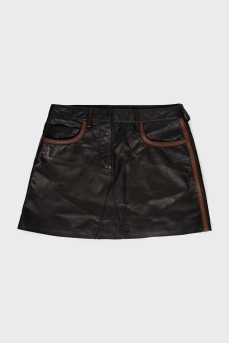 Two-tone leather mini skirt