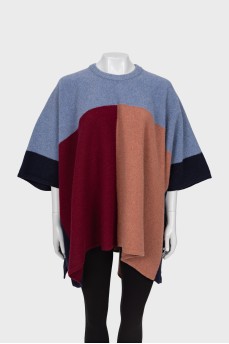 Mixed color wool poncho