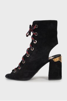 Open-toe suede ankle boots