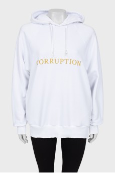 White hoodie with gold embroidery