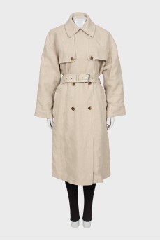 Linen trench coat at waist