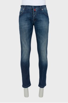 Men's dark blue button-down jeans