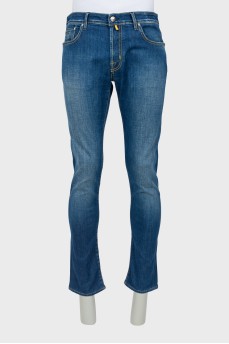 Men's blue jeans with yellow seam