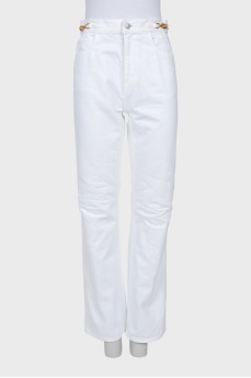White jeans with gold trim