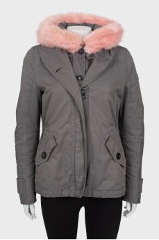 Parka decorated with pink fur