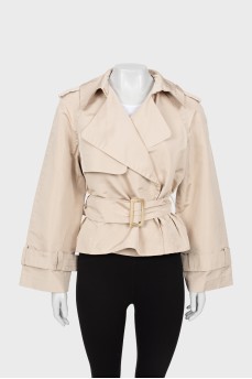 Short trench coat with waistband