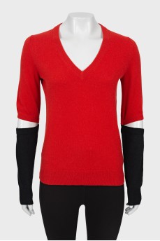 Cashmere sweater with accent sleeves