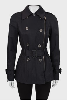 Black cropped trench coat with tag