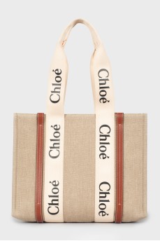 Linen tote bag with brand logo
