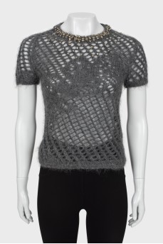 Knitted T-shirt decorated with rhinestones