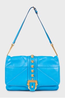 Blue clutch bag with gold hardware