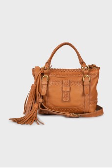 Brown leather bag with keychain