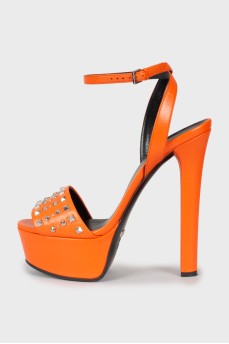 Orange sandals with rhinestones