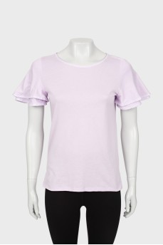 Purple ruffle sleeve T-shirt