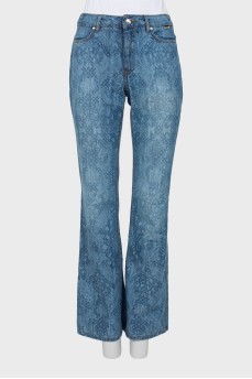 Blue flared jeans with pattern
