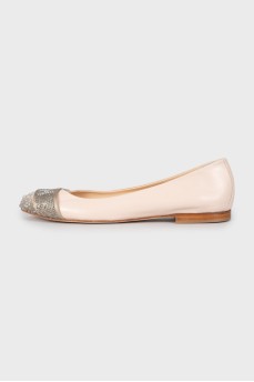Leather ballet shoes with embellished toe