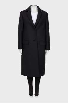 Wool coat with studded collar