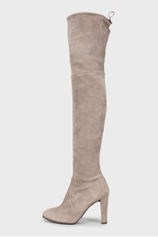 Gray suede over the knee boots