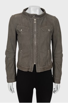 Leather jacket with zipper